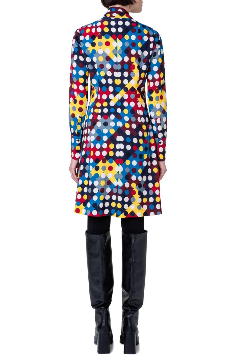 Akris punto Diamond Polka Dot Print Long Sleeve Tie Neck Crepe Shirtdress, Alternate, color, 