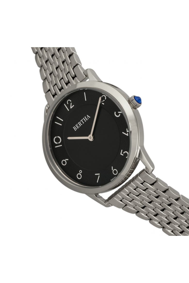 Abby Swiss Bracelet Watch, Alternate, color, Silver/Black