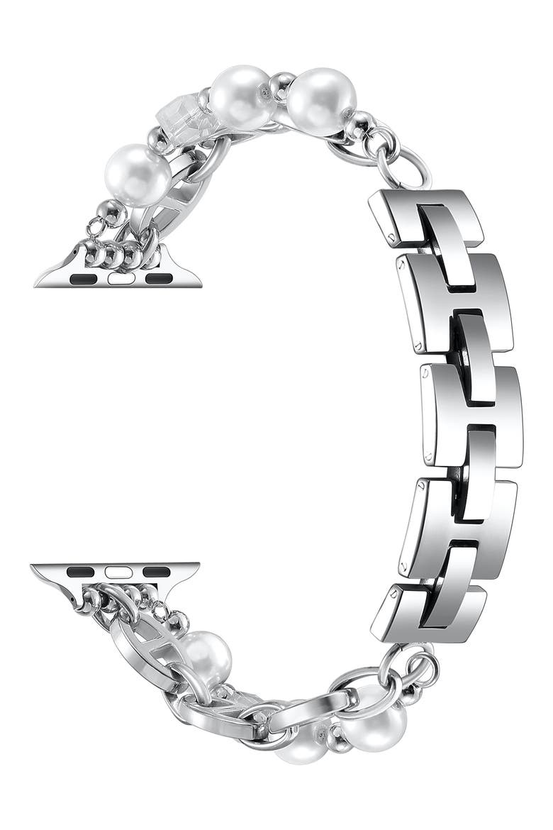 Luna Imitation Pearl Apple Watch® Bracelet Watchband, Alternate, color, SILVER