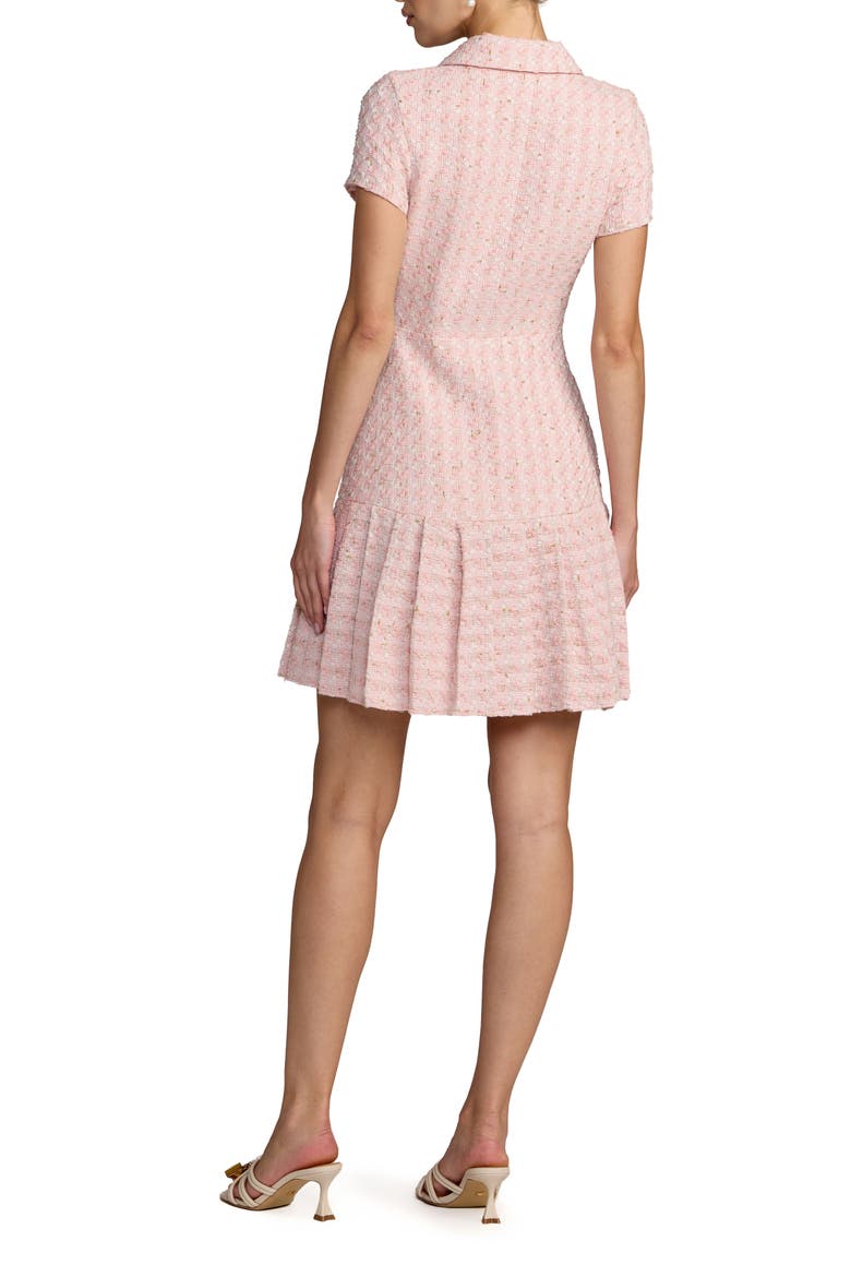 Bouclé Cap Sleeve Button Up Pleated Mini Dress, Alternate, color, Pink