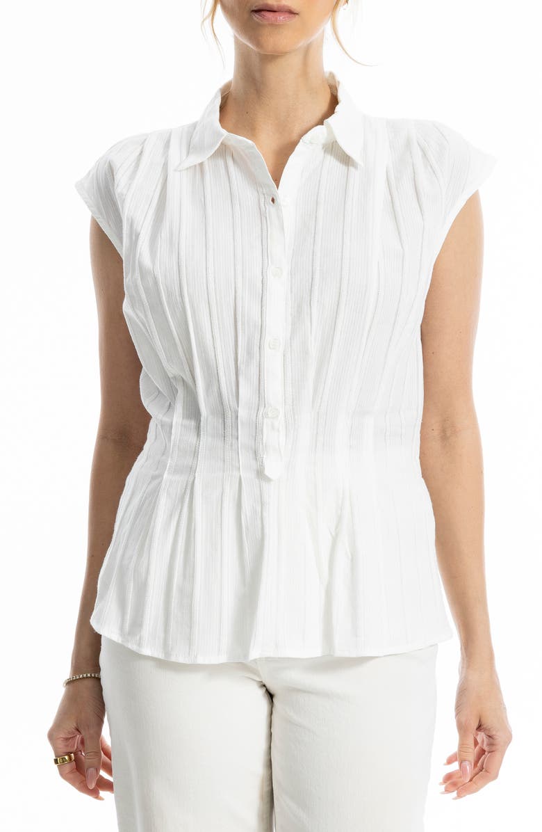 Pintuck Cap Sleeve Cotton Peplum Top