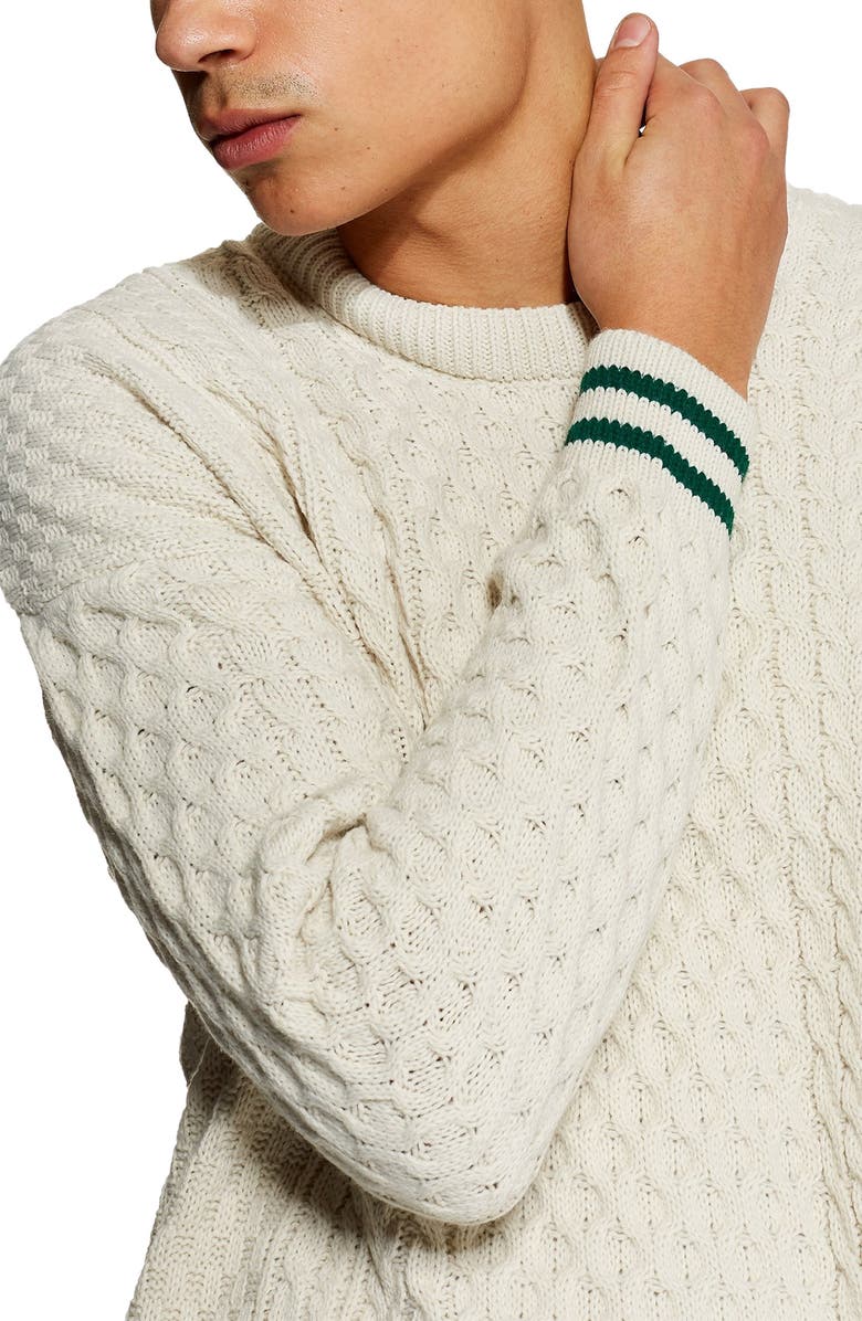 Topman Cable Knit Crewneck Sweater, Alternate, color, 