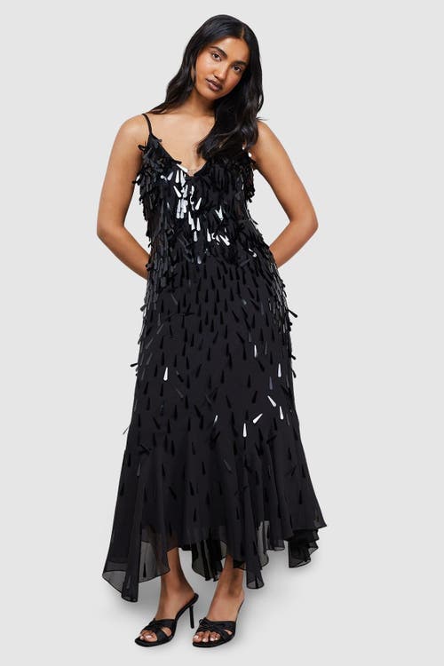 Warehouse Premium Teardrop Embellished Midi Dress In Black