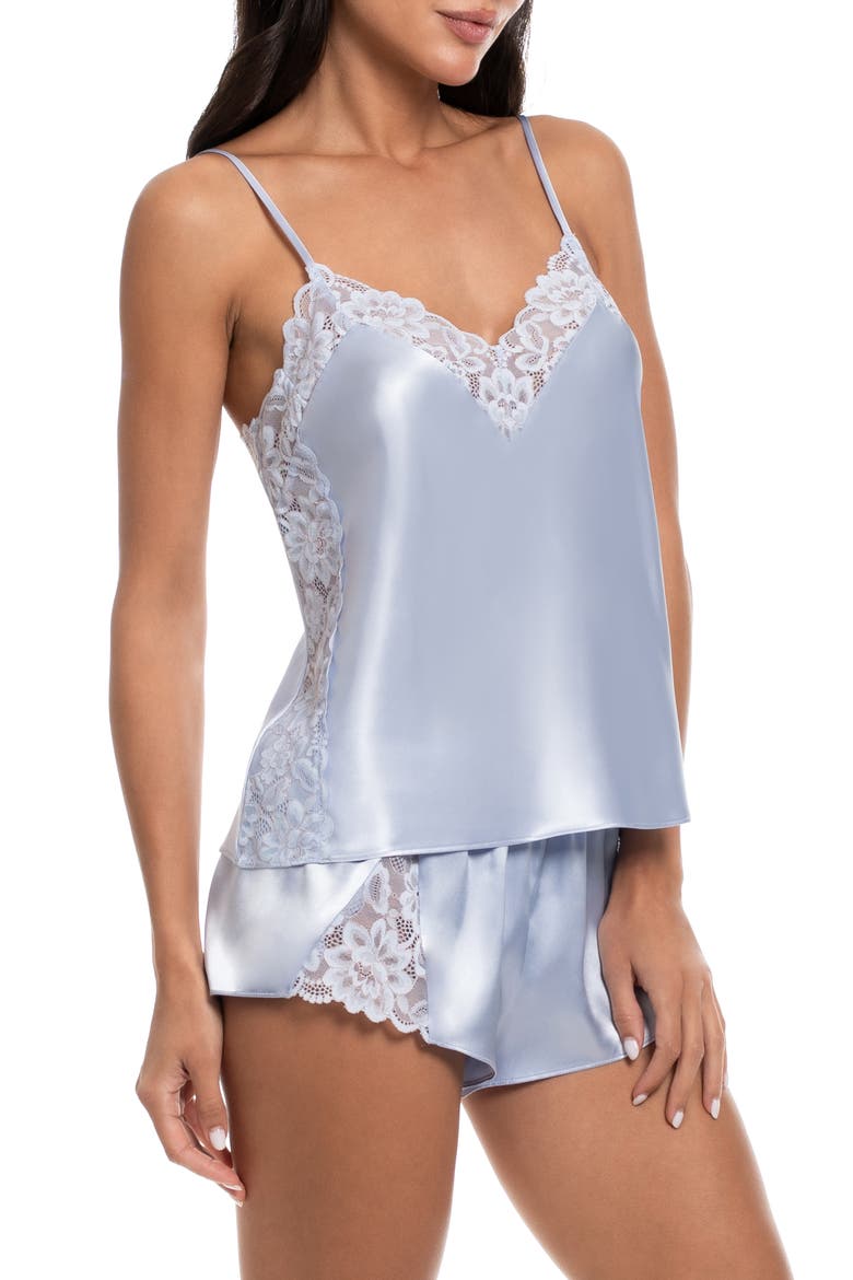 Mina Satin Lace Trim Shortie Pajamas, Alternate, color, BLUE THISTLE