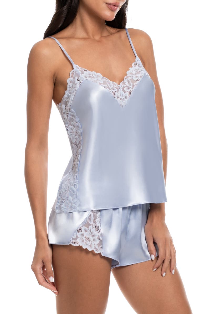 In Bloom by Jonquil Mina Satin Lace Trim Shortie Pajamas, Alternate, color, Blue Thistle