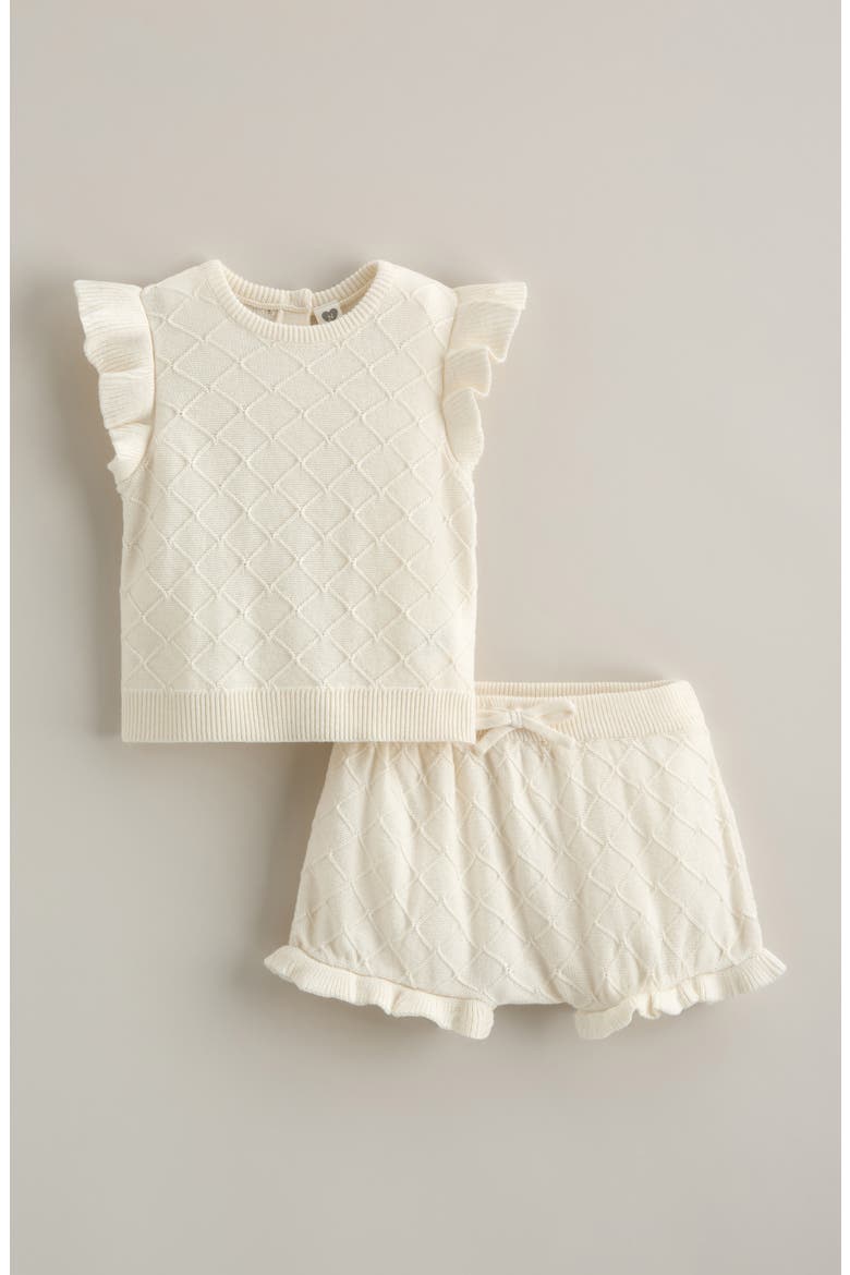 Flutter Sleeve Sweater & Bubble Shorts Set, Main, color, IVORY EGRET