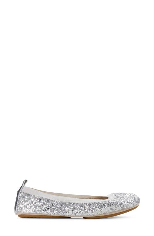 Yosi Samra Samara Glitter Foldable Ballet Flat In Platinum