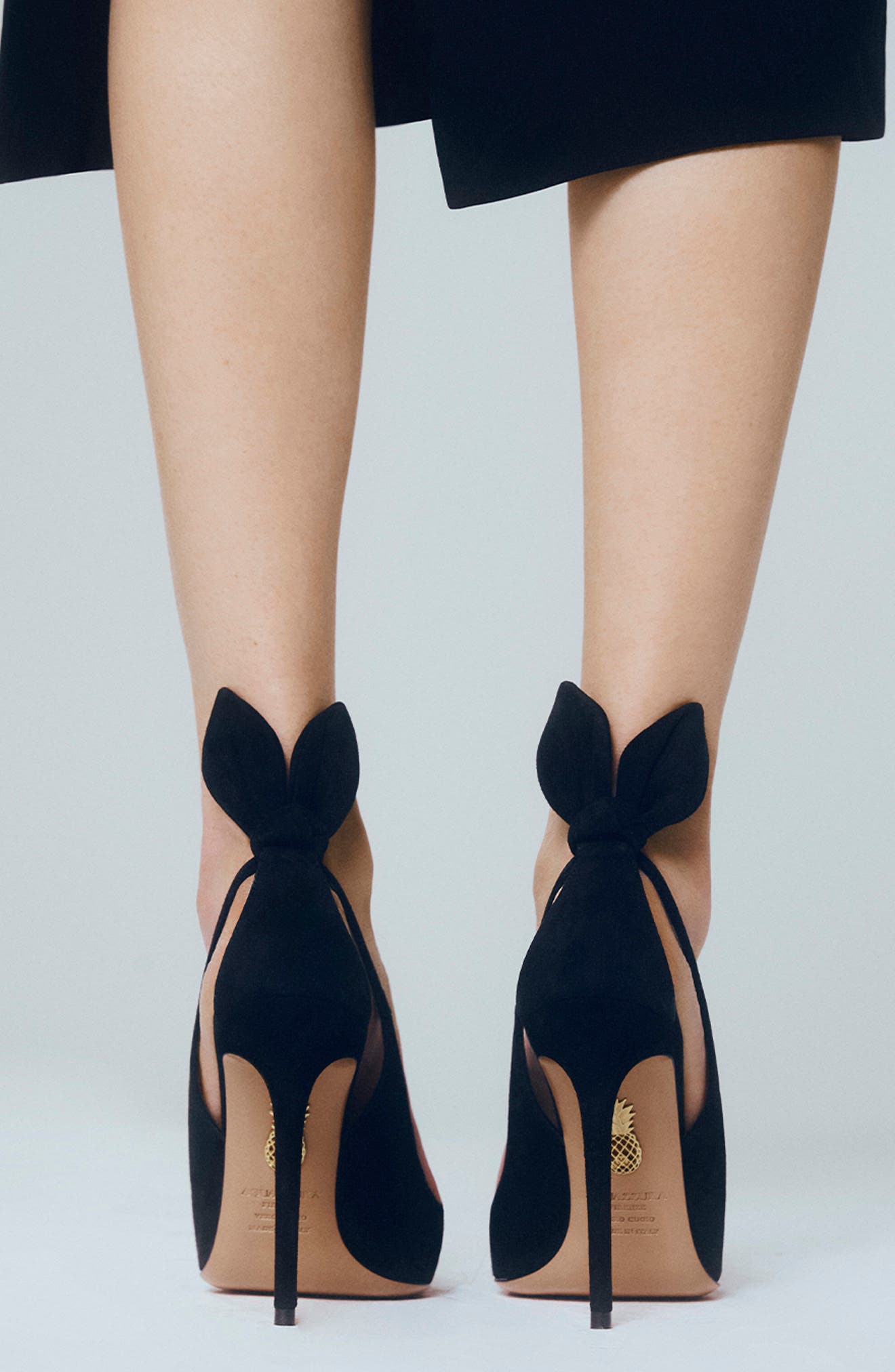 Aquazzura Bow Tie Pointed Toe Pump, Alternate, color, Black