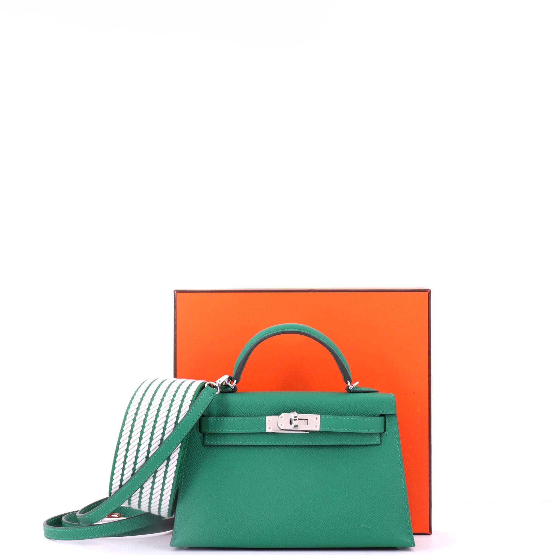 Pre-Owned Hermes Kelly Mini II Bag Green Epsom with Palladium Hardware 20, Alternate, color, Vert Vertigo