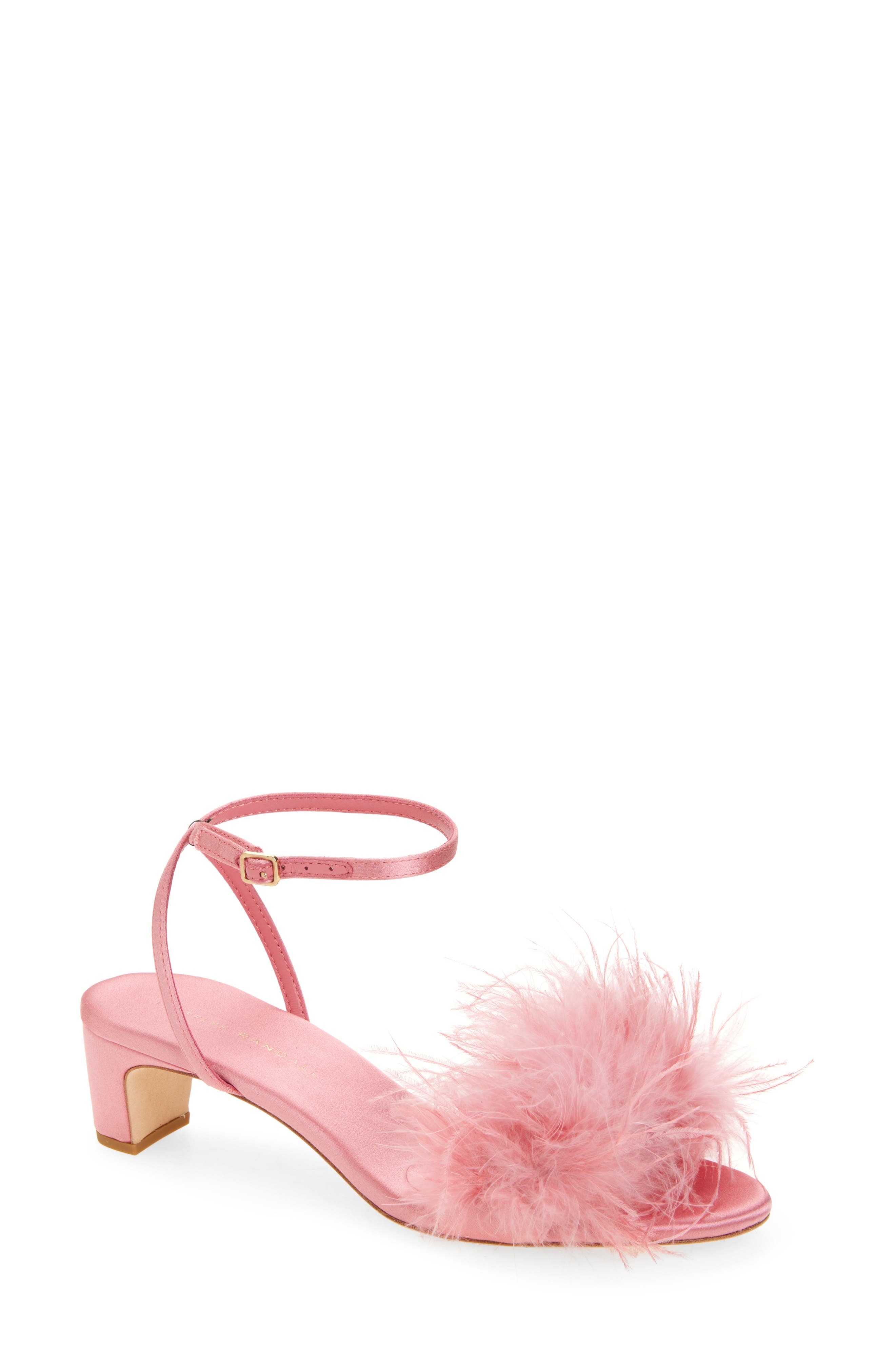 Loeffler Randall Senna Ostrich Feather Ankle Strap Sandal, Main, color, Rose