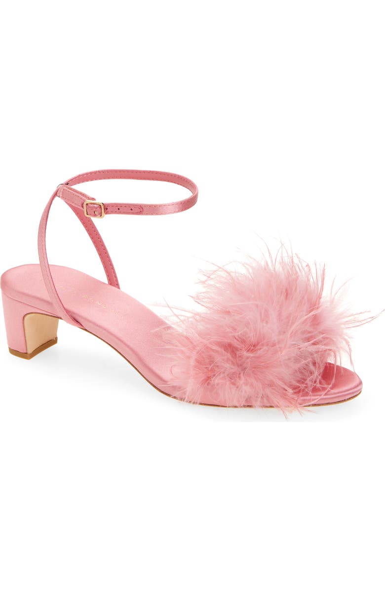 Loeffler Randall Senna Ostrich Feather Ankle Strap Sandal, Main, color, Rose