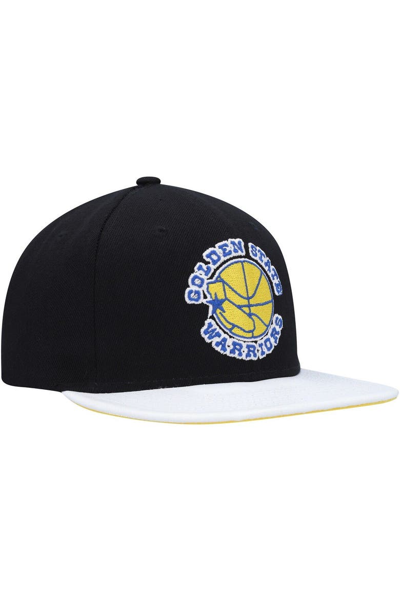 Men's Mitchell & Ness  Black/White Golden State Warriors Hardwood Classics Wear Away Visor Snapback Hat, Alternate, color, Black