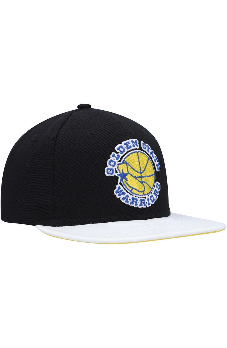 Mitchell & Ness Men's Mitchell & Ness Black/White Golden State Warriors Hardwood Classics Wear Away Visor Snapback Hat, Alternate, color,