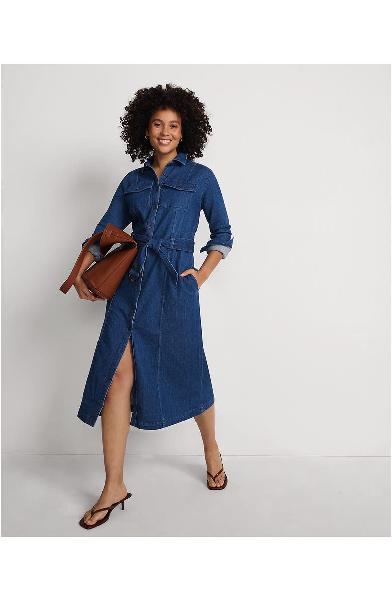 Lands' End Women's Soft Denim Midi Shirt Dress, Alternate, color, Valletta Blue Wash