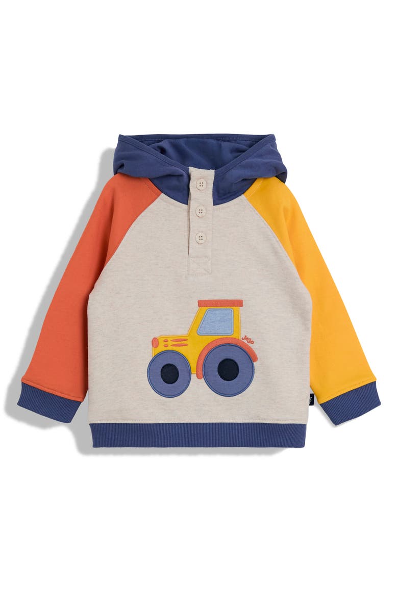 JOJO MAMAN BEBE Kids' Tractor Appliqué Colorblock Cotton Hoodie & Joggers Set, Alternate, color, Blue
