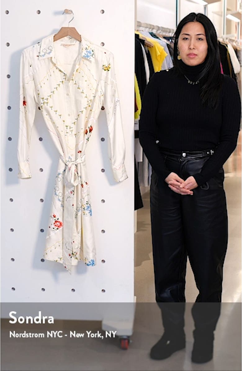 Long Sleeve Floral Silk Shirtdress, sales video thumbnail