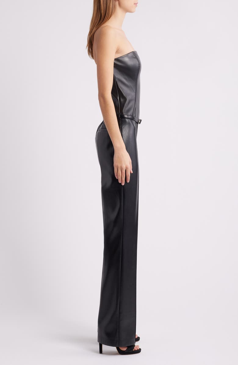 Amanda Uprichard Amoret Belted Strapless Faux Leather Jumpsuit, Alternate, color,