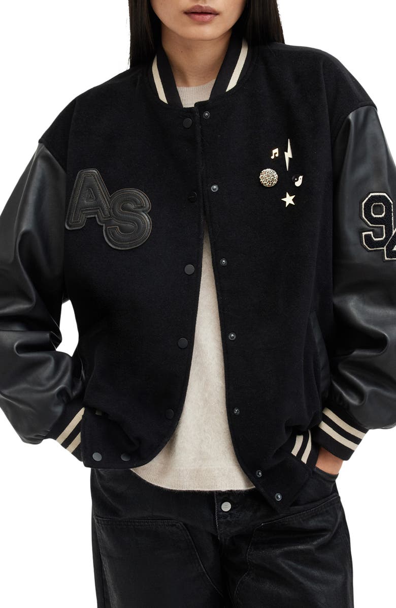 AllSaints Valeria Cashmere Blend Varsity Jacket, Alternate, color, 