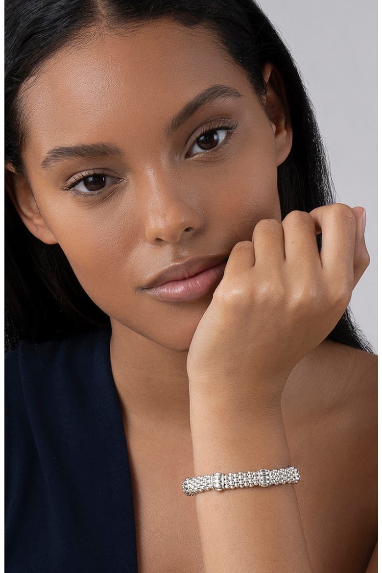 Fluted Station Caviar Rope Bracelet, Alternate, color, SILVER