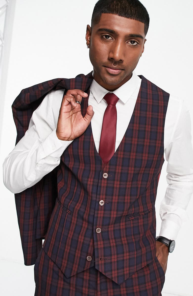 ASOS DESIGN Plaid Super Skinny Waistcoat, Alternate, color, 