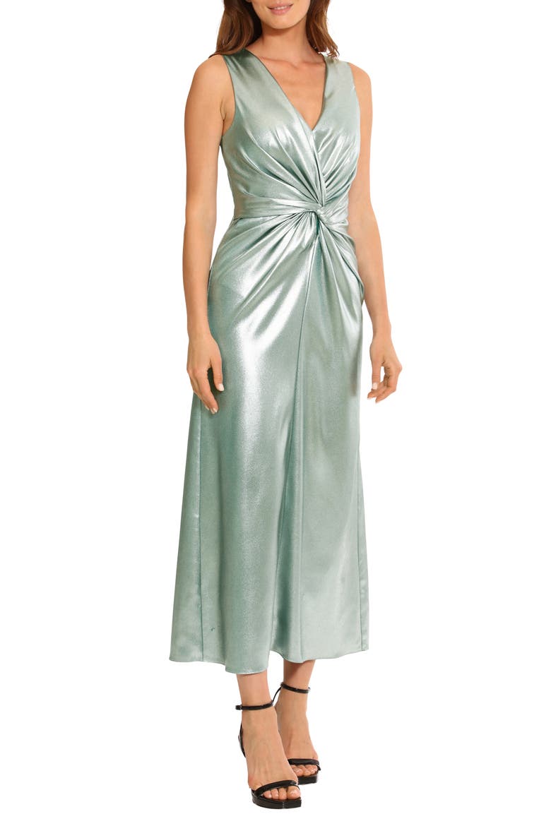 Front Twist Satin Maxi Dress, Alternate, color, SILVER/GREEN