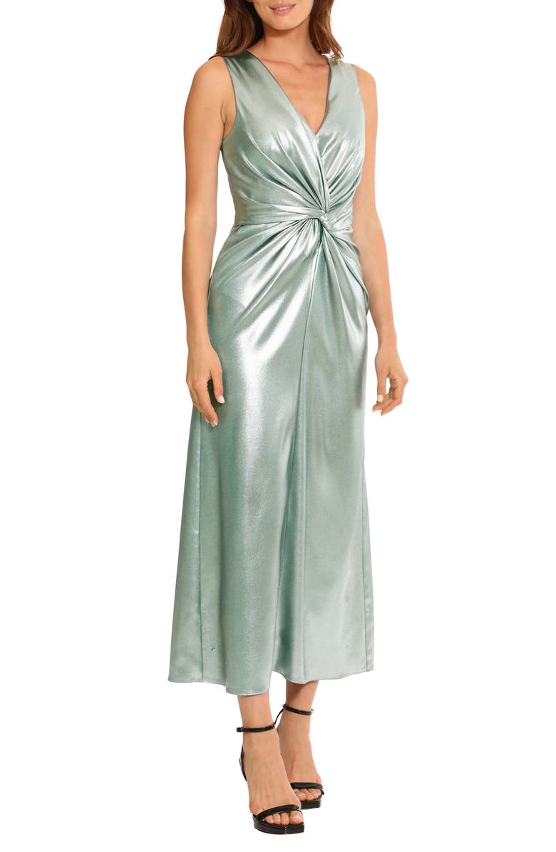 Maggy London Front Twist Satin Maxi Dress, Alternate, color, Silver/Green