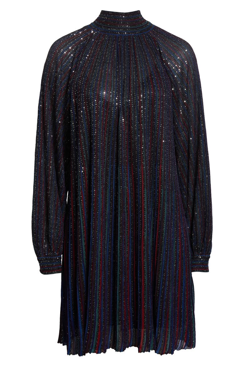 Sequin Stripe Long Sleeve Minidress, Alternate, color, BLUE GREEN AND BURGUNDY TONES