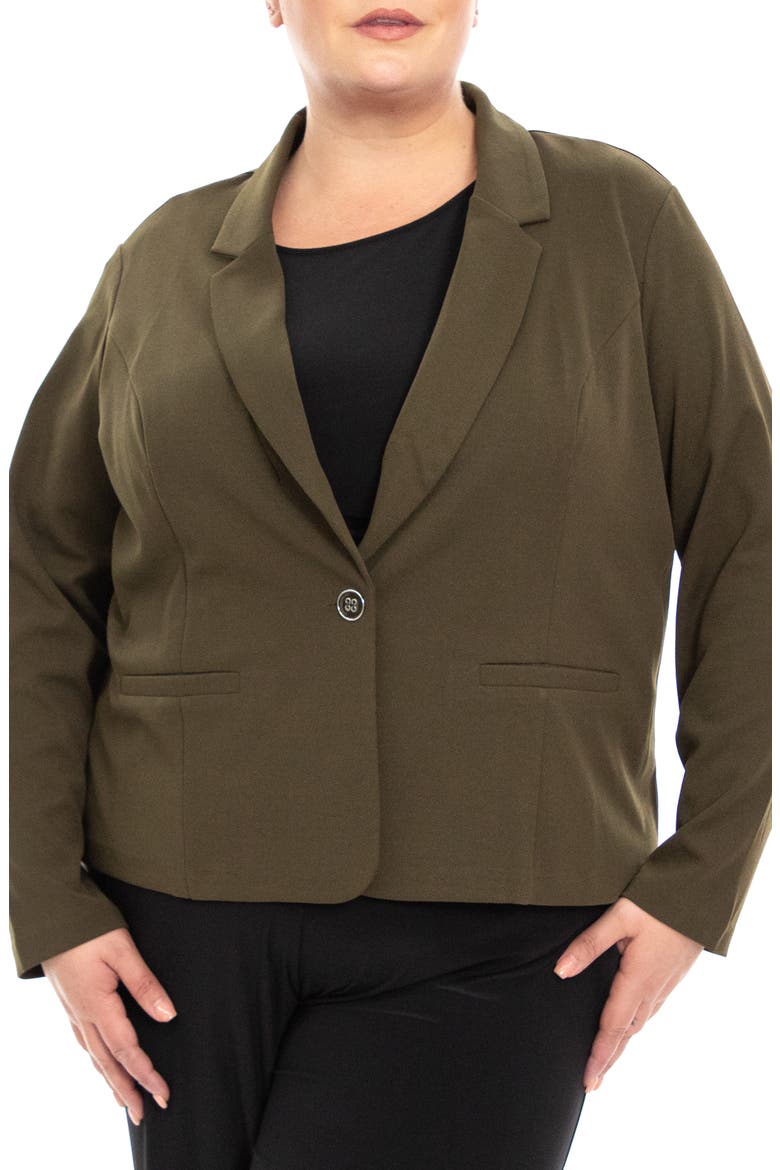 One Button Notch Lapel Crop Blazer, Main, color, DARK OLIVE