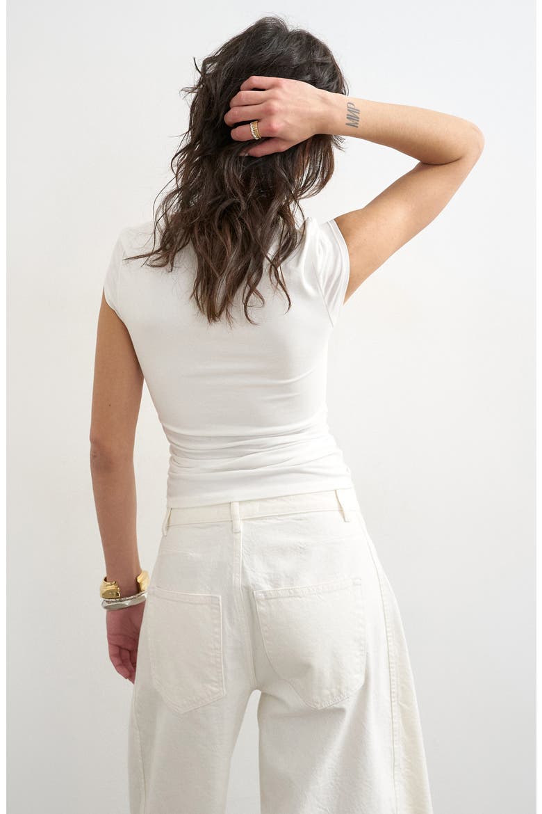 Strech Cotton Cap Sleeve T-Shirt, Alternate, color, WHITE