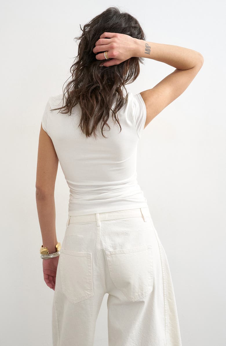 Topshop Strech Cotton Cap Sleeve T-Shirt, Alternate, color, White