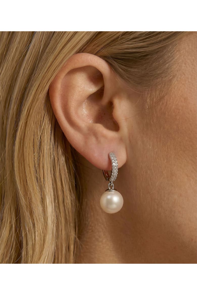 White South Sea Pearl & Diamond Huggie Eileen Earrings, Alternate, color, White Gold