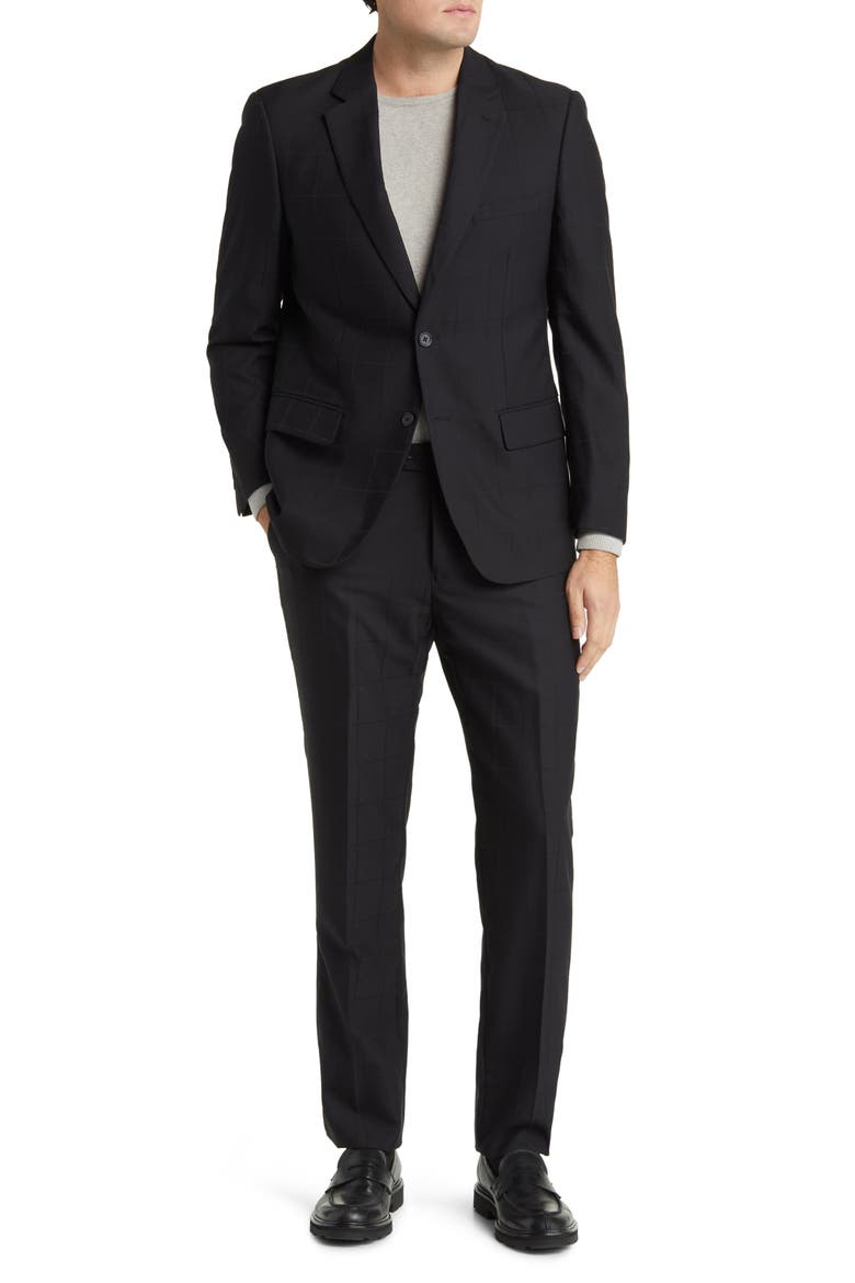Norris Black Windowpane Wool Suit, Main, color, BLACK