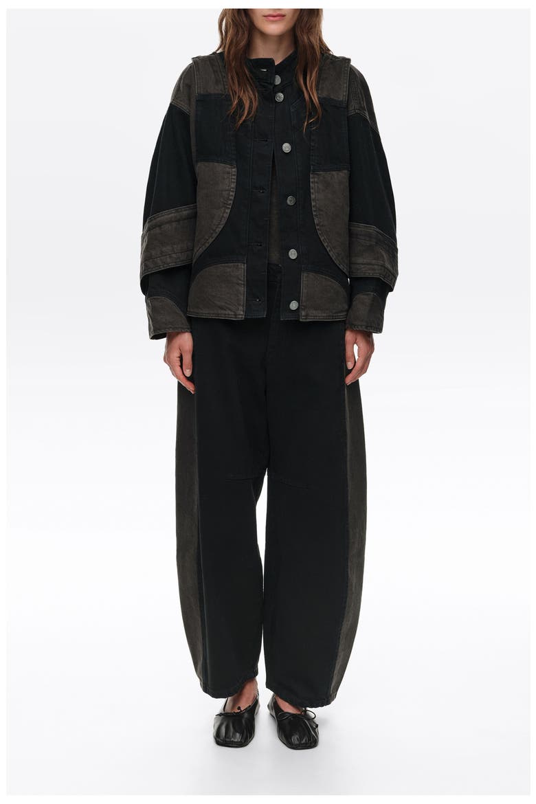 Oversize Two-Tone Denim Jacket, Main, color, BLACK