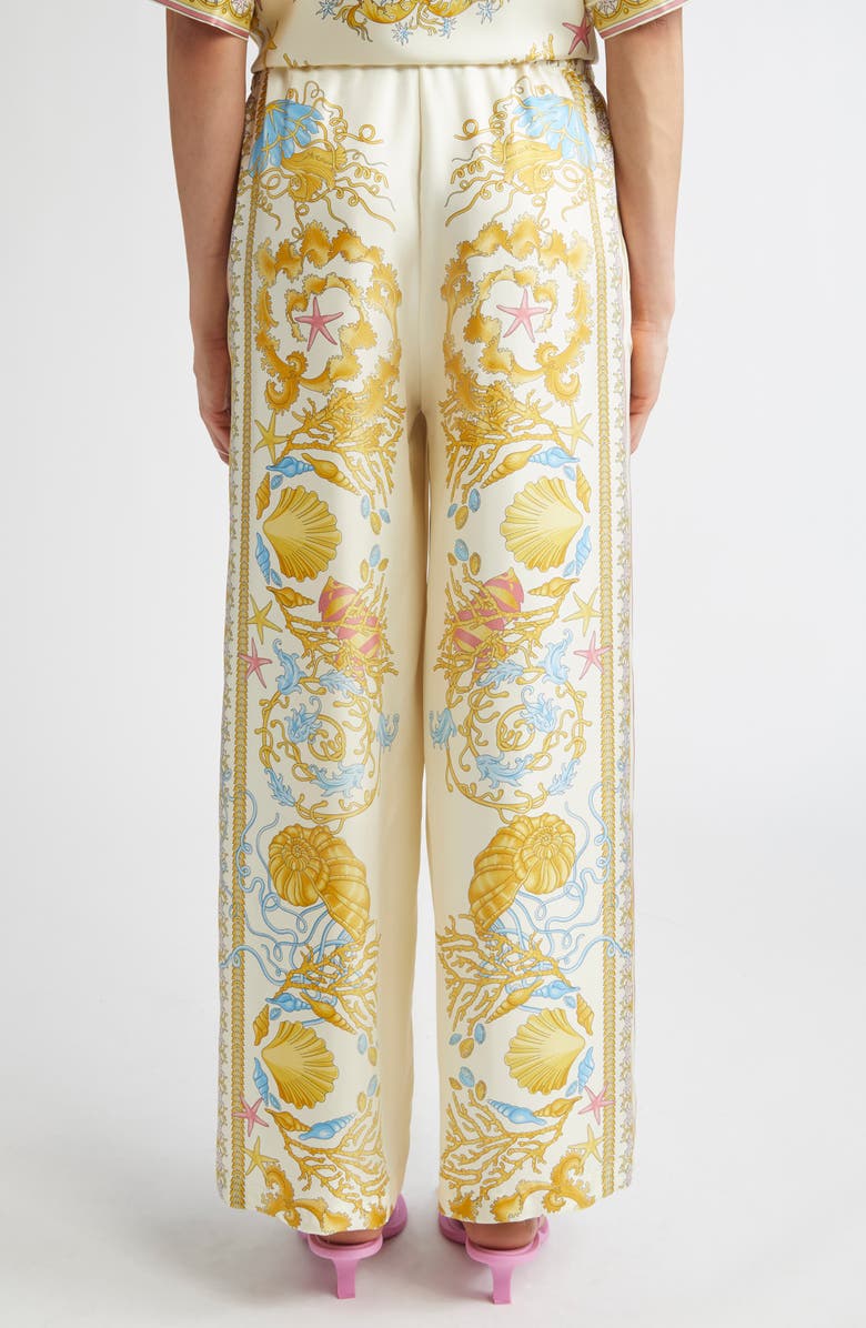 Versace Underwater Barocco Wide Leg Silk Pants, Alternate, color, Eggshell Multicolor
