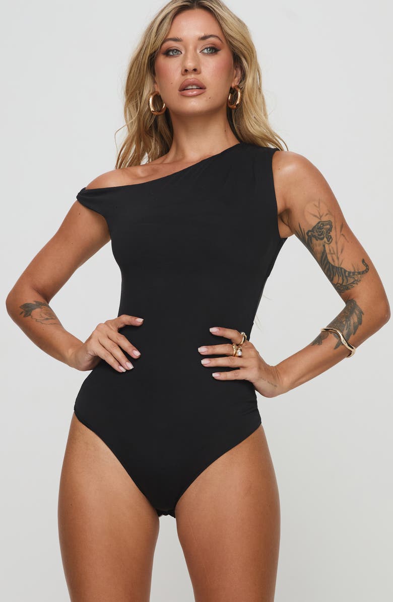 Princess Polly Miyako One-Shoulder Bodysuit, Alternate, color, Black