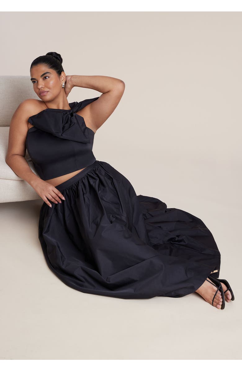 ELOQUII Crop Top With Large Bow, Alternate, color, Black Onyx