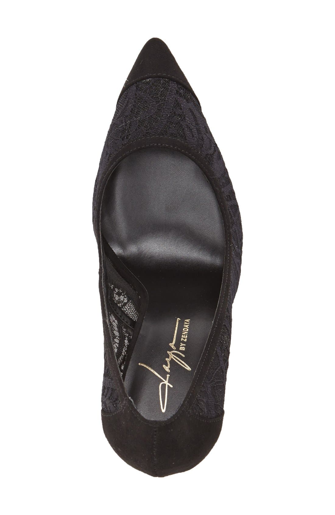 by Zendaya 'Annabelle' Pointy Toe Pump, Alternate, color, BLACK LACE FABRIC