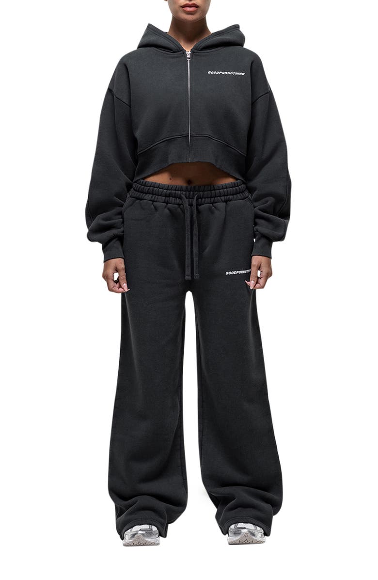 Good For Nothing Vintage Black Crop Zip Hoodie, Alternate, color, Black