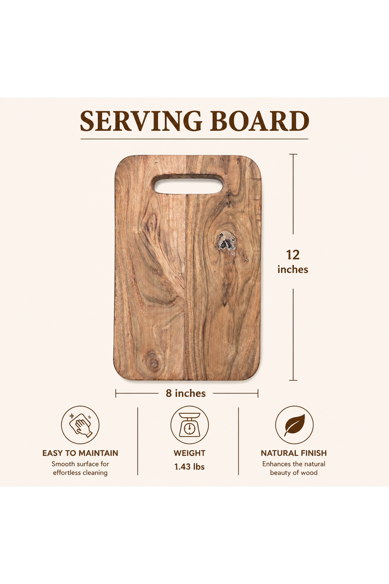 Acacia Wood Cutting Board with Built-In Handle, Alternate, color, Natural Wood