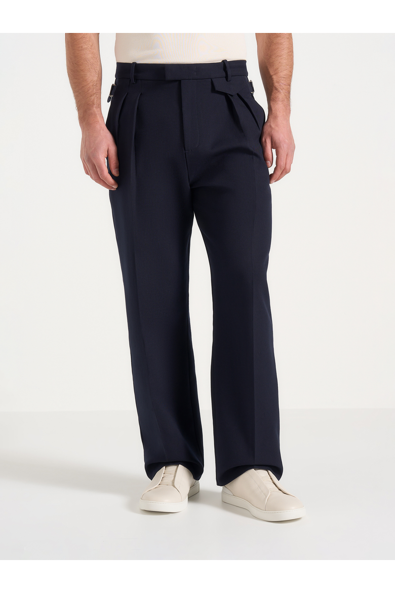 Pierre Relaxed Fit Pleated Tailored Trousers, Alternate, color, Navy
