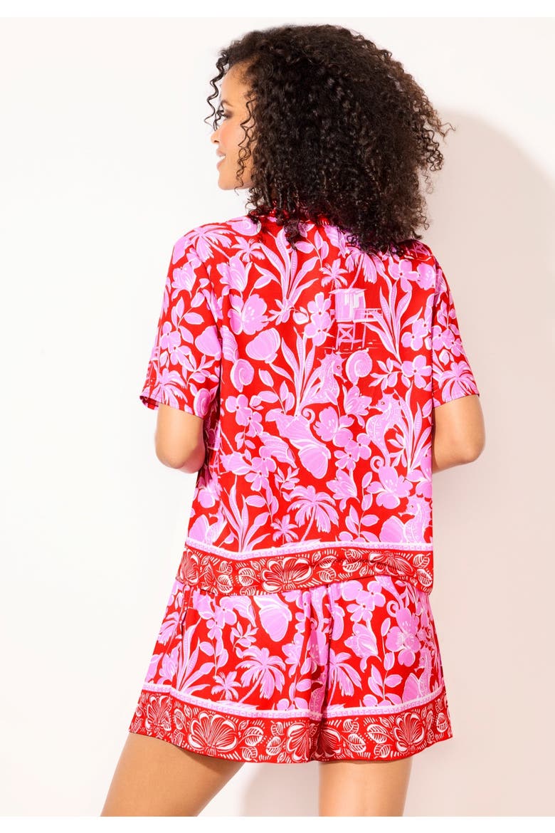 Cropped Button-Front Beach Cover Up Shirt, Alternate, color, Ruby Paradise
