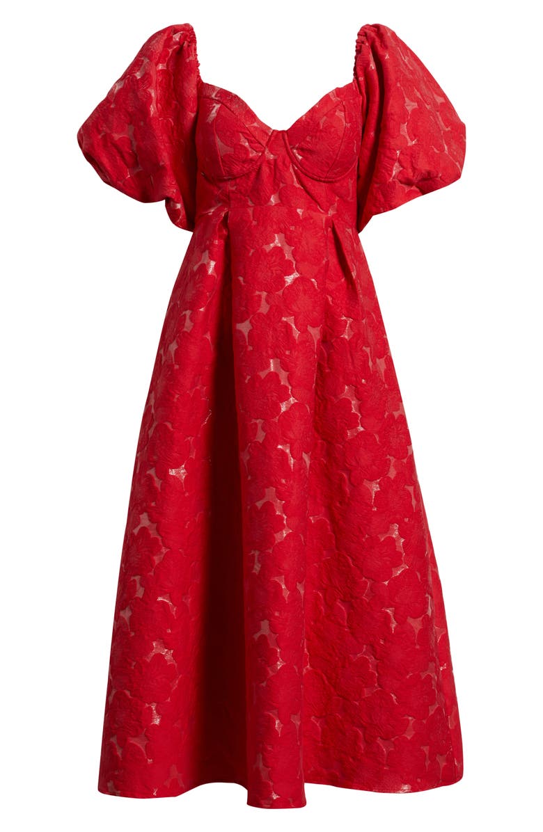 Sister Jane Maria Jacquard Puff Sleeve Midi Dress, Alternate, color, Red