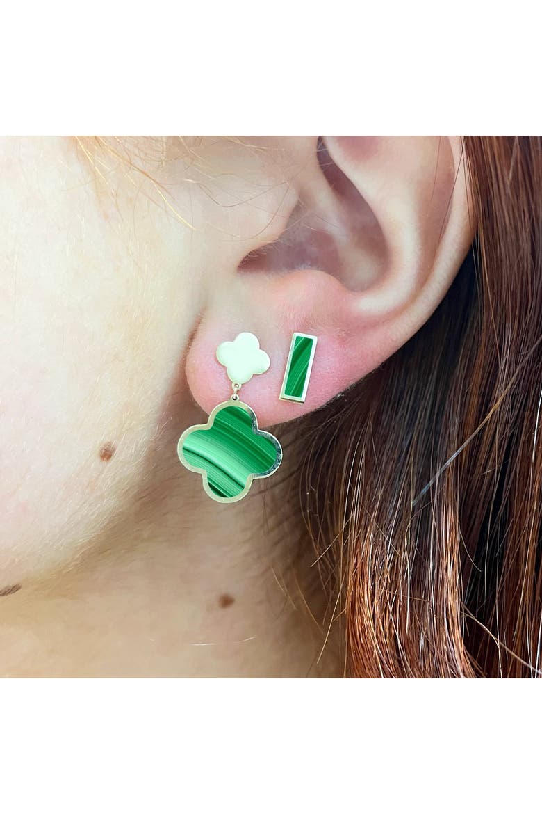 Malachite and Gold Clover Drop Earrings, Alternate, color, Malachite
