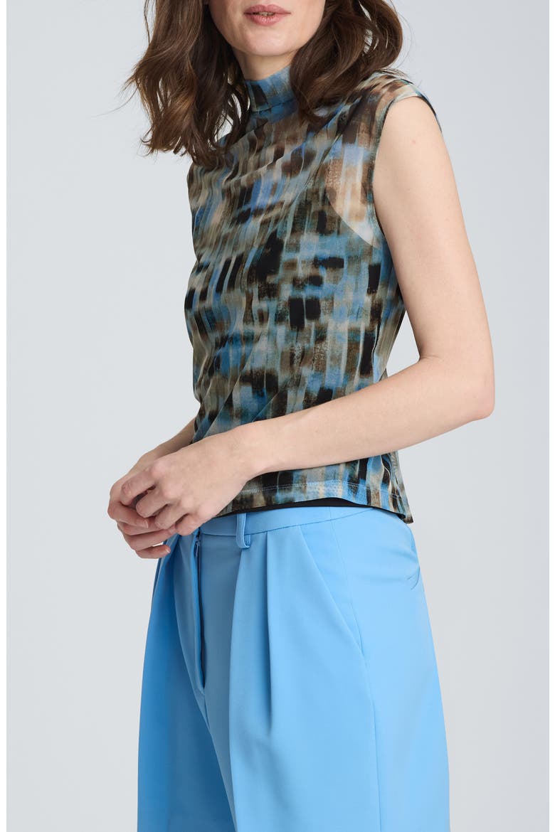 Mock Neck Cap Sleeve Top, Alternate, color, LAKE BLUE MULTI