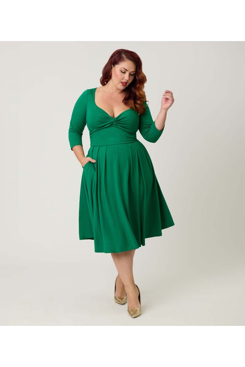 Plus Size 1950s Front Twist Swing Dress, Alternate, color, Solid Green