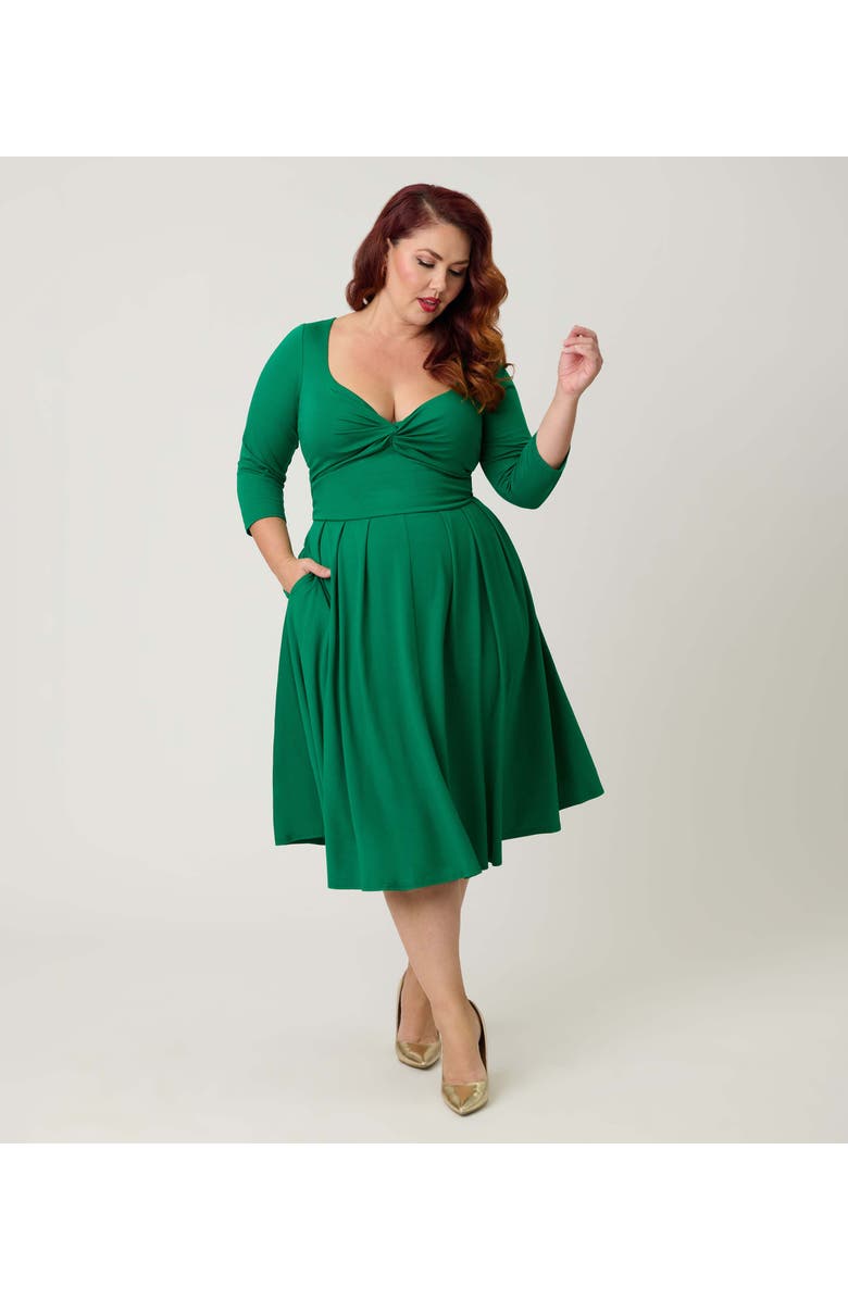 Unique Vintage Plus Size 1950s Front Twist Swing Dress, Alternate, color, Solid Green