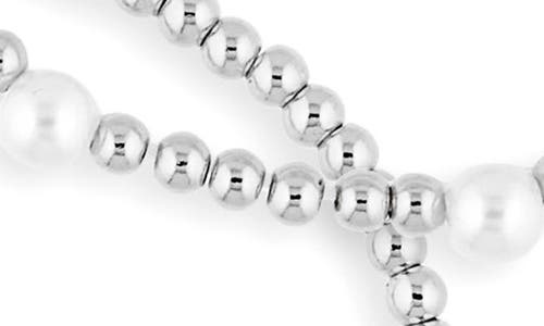 Nordstrom Rack Set Of 3 Faux Pearl Beaded Stretch Bracelets In Silver