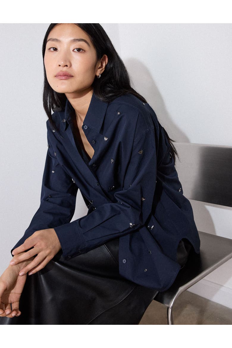 Embellished Poplin Shirt, Alternate, color, Navy/Multi