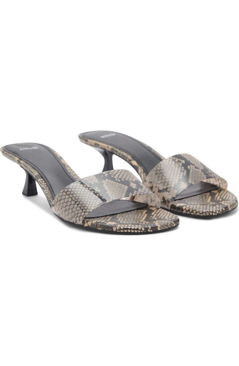 MANGO Snake Print Kitten Heel Slide Sandal, Main, color, Beige