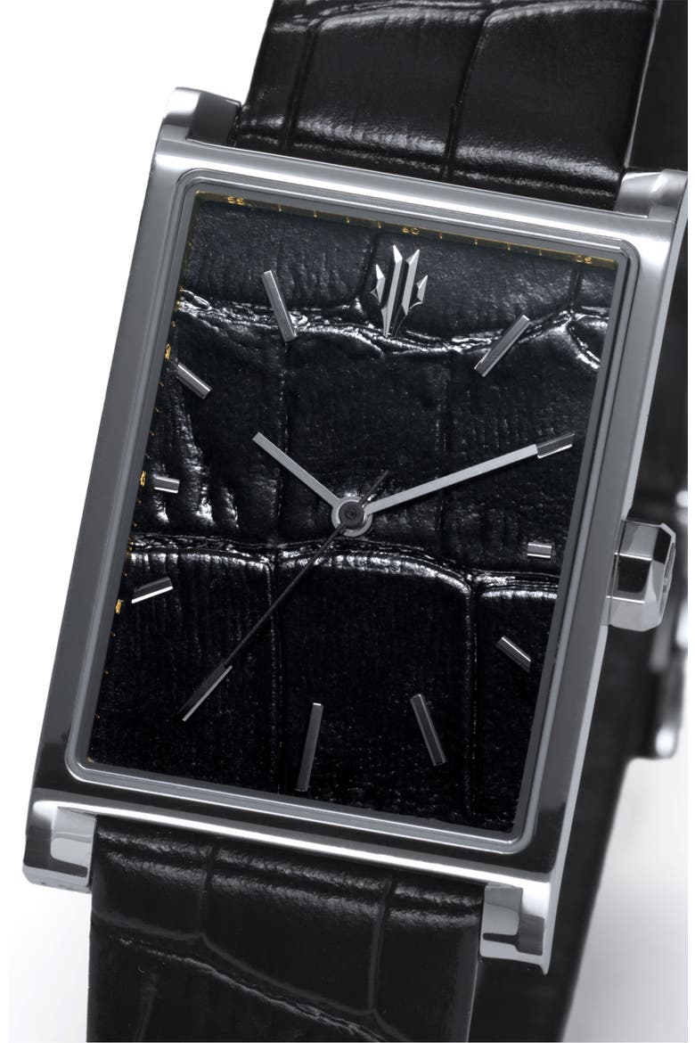 Black Croc Leather Swiss Automatic Watch, Alternate, color, Black